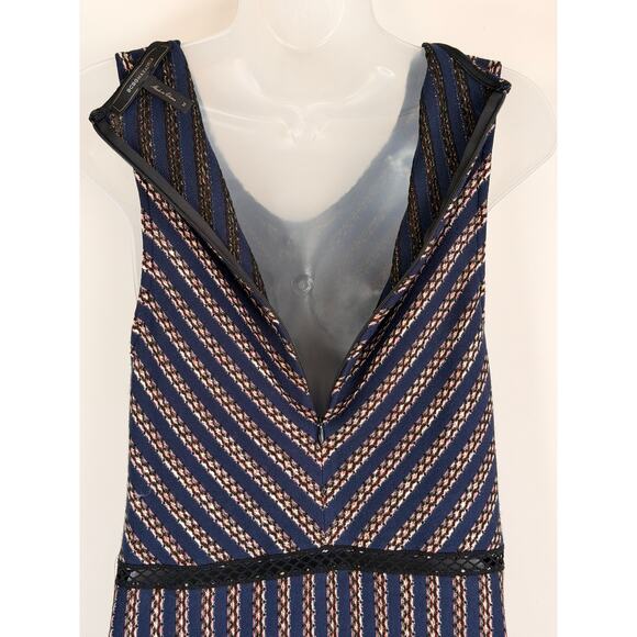 BCBGMAXAZRIA Blue Striped Sleeveless Knit Dress Lace Trim Size M - Picture 6 of 8